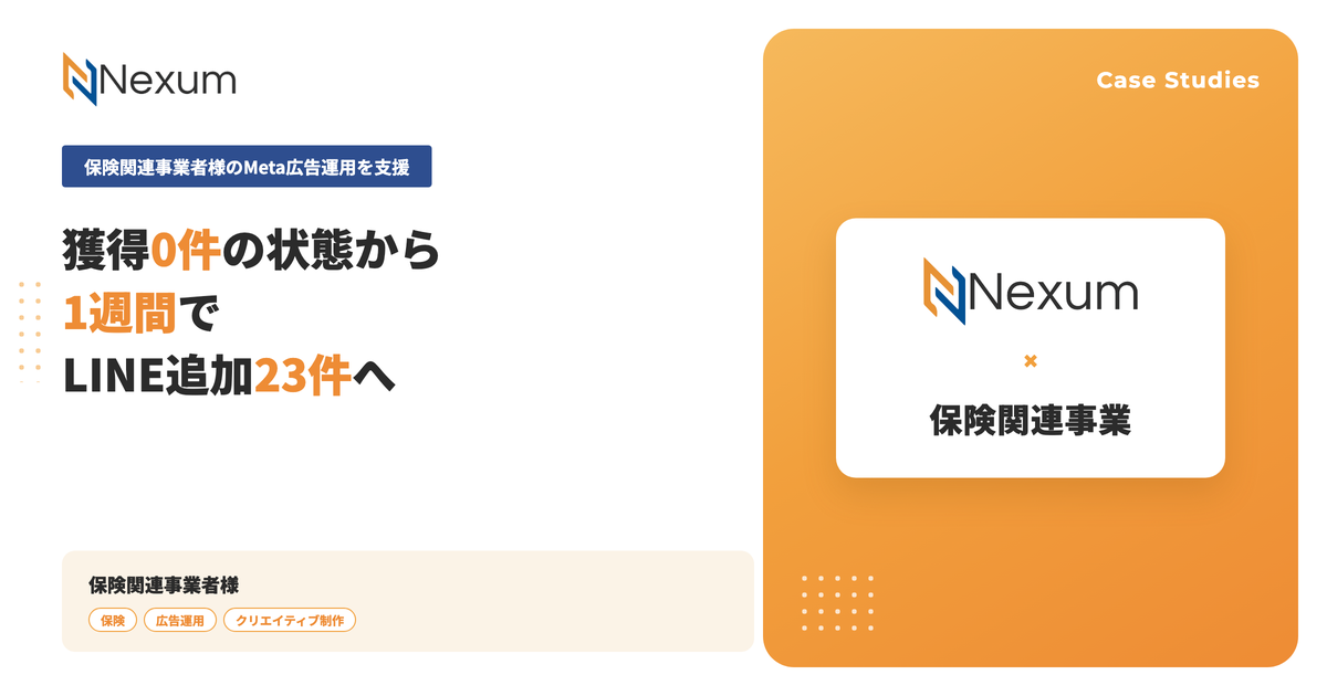 保険関連事業者様｜獲得0件の状態から1週間でLINE追加23件 広告設計とクリエイティブを一貫して作り直し